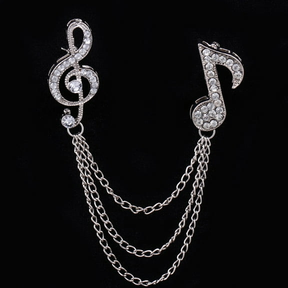 Visland Unisex Rhinestone Musical Note Chain Tassel Brooch Pin Lapel Badge Shawl Jewelry