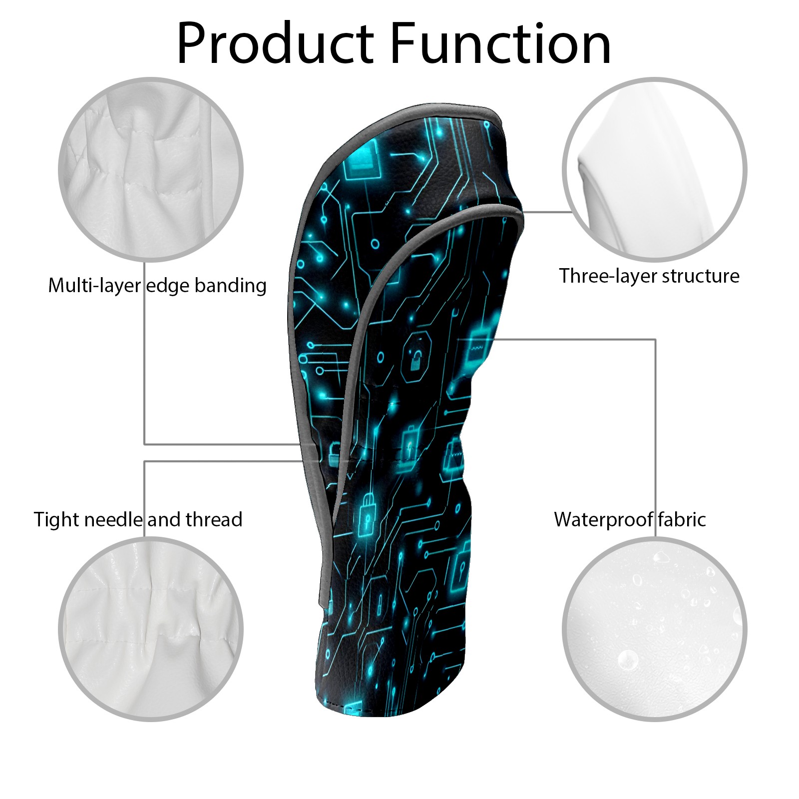 Golf Club Covers, Green Circuits Premium PU Leather Driver Hybrid Putter Head Covers with Velvet Lining, Waterproof Golf Gifts for Men Women