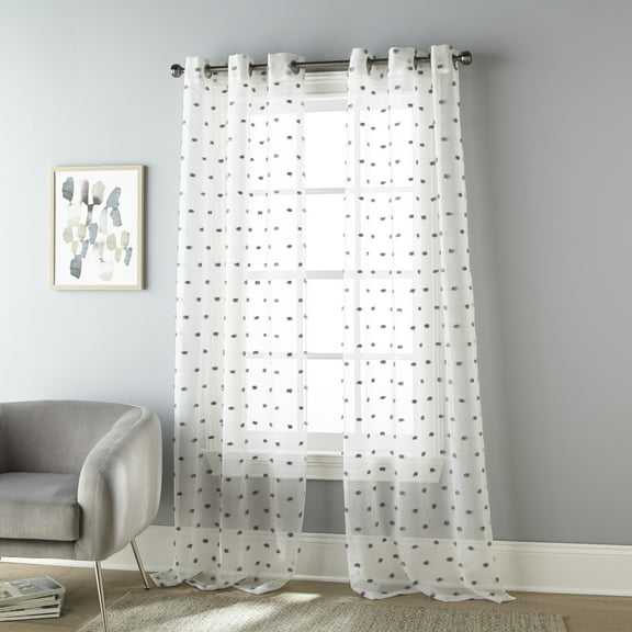Lanco Amidala Clip Dot Semi-Sheer, Set of 2 Curtain Panel Pair, Grommet, Grey, 2" Header Size, Semi-Sheer, 37 x 84", 100% Polyester