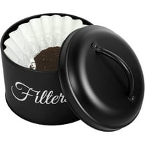 Gpoty Coffee Filter Holder,Stainless Steel Round Basket Coffee Filter Storage Container with Lid and Top Handle Vintage Coffee Filter Organizer Rustic Coffee Filter Jar Container,6.1x6x4 in