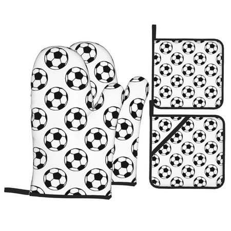 

Oven Mitts and Pot Holders 4 Piece Soccer football balls white cool High Heat Slip Resistant Oven Mitt and Trivets Set Kitchen Oven Glove Pot Holders for Cooking Baking Grilling