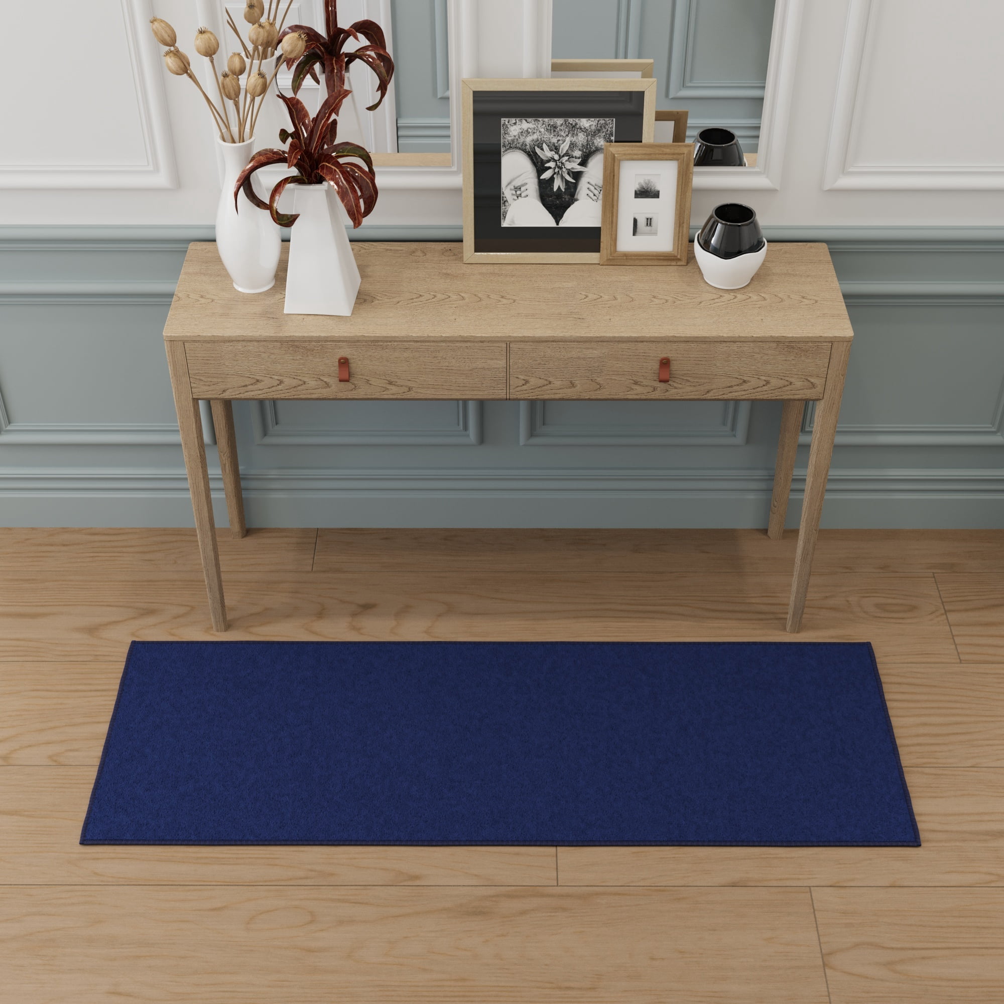 Ottomanson Solid Bathroom Runner Rug 20" x 59" - Non Slip Low Pile Carpet, Navy