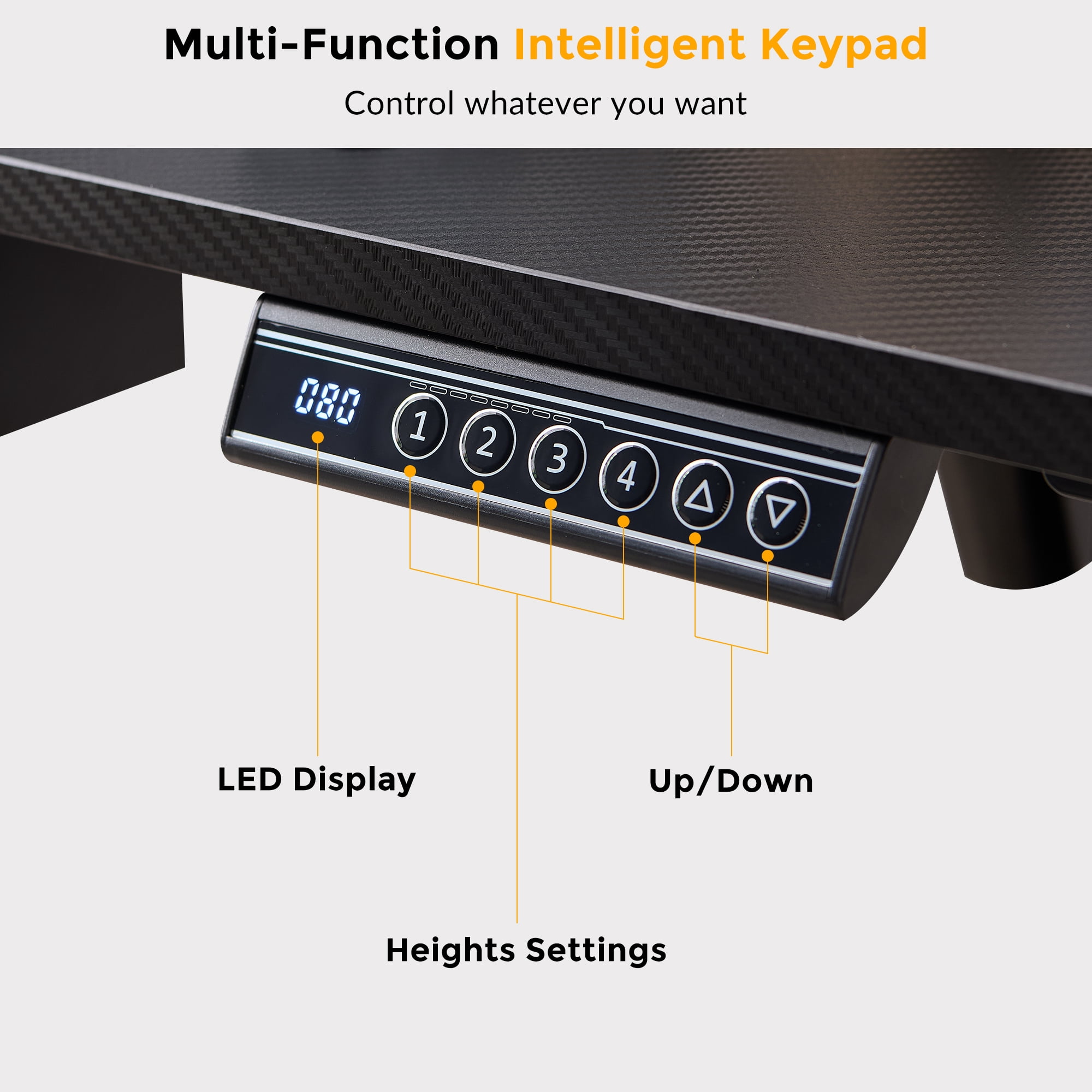 KeyWhat 70" L Shaped Standing Desk, Electric Height Adjustable Computer Desk with Shelves & Keyboard Tray & LED Strip & Power Outlets, Carbon Fiber Black