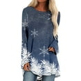 thumbnail image 1 of Innerwin T-Shirt de Noël à Manches Longues Femmes Tee Vacances Flocon de Neige Impression Mode Xmas Tops Bleu 2XL, 1 of 2