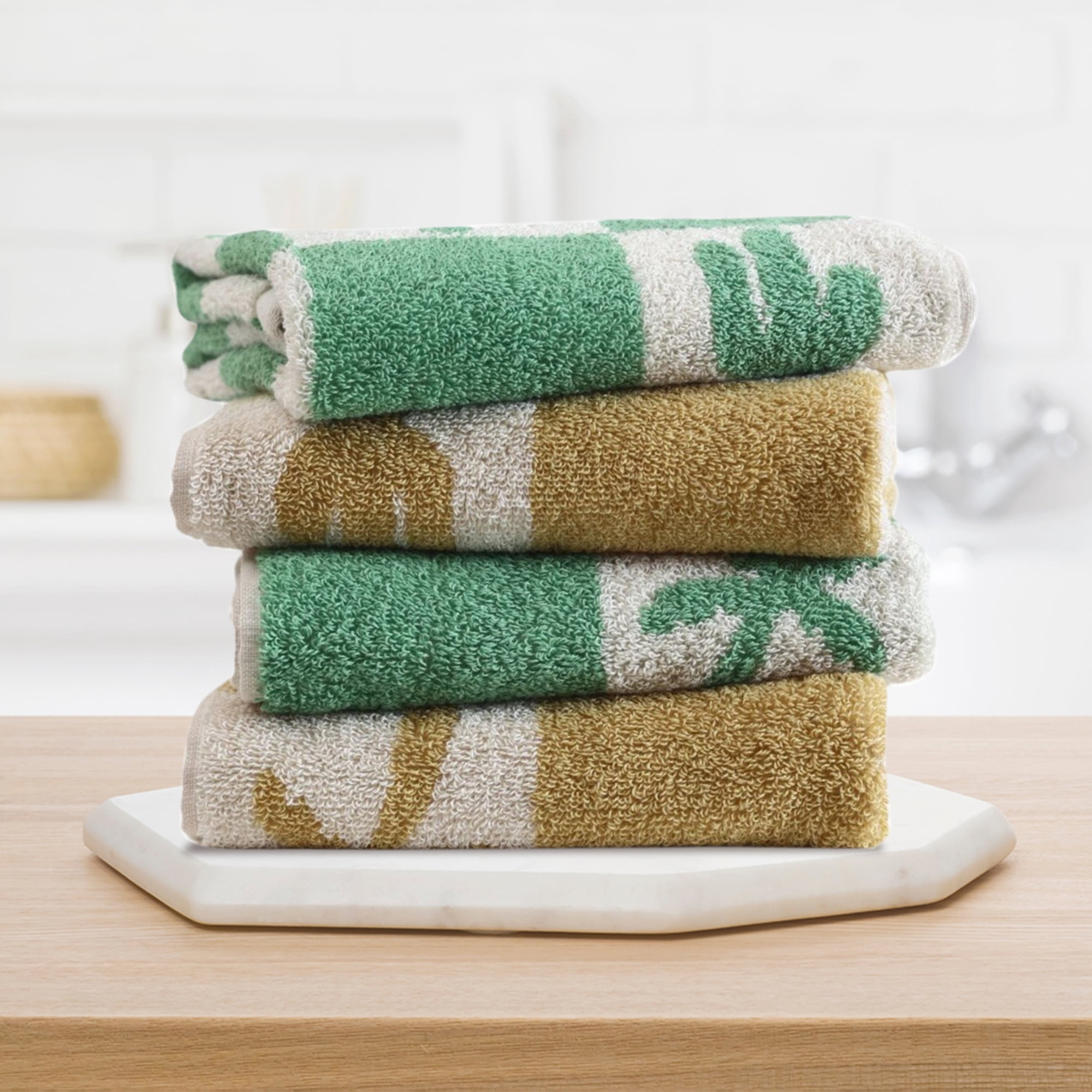 Unique Bargains Color Block Plaid Cotton Bathroom Hand Towels Green-Coconut Tree 2-Piece