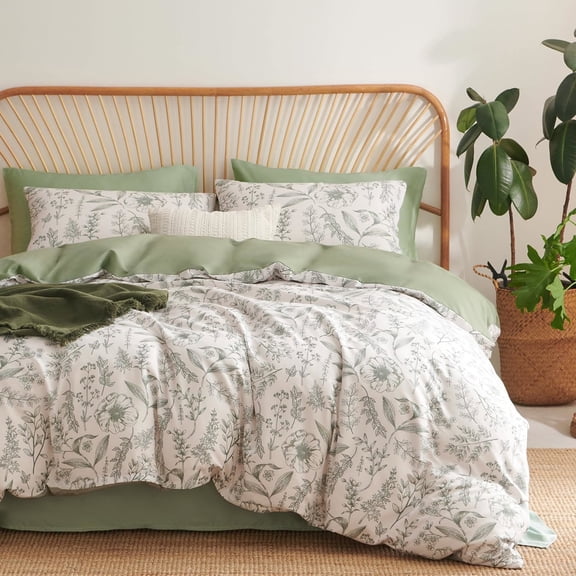 Nayoroom 3 Pieces Green Floral Comforter Set Botanical Vintage Flower Coquette Cottagecore Aesthetic for Women Teen Soft Lightweight Dorm Microfiber Bedding Set,Queen Size