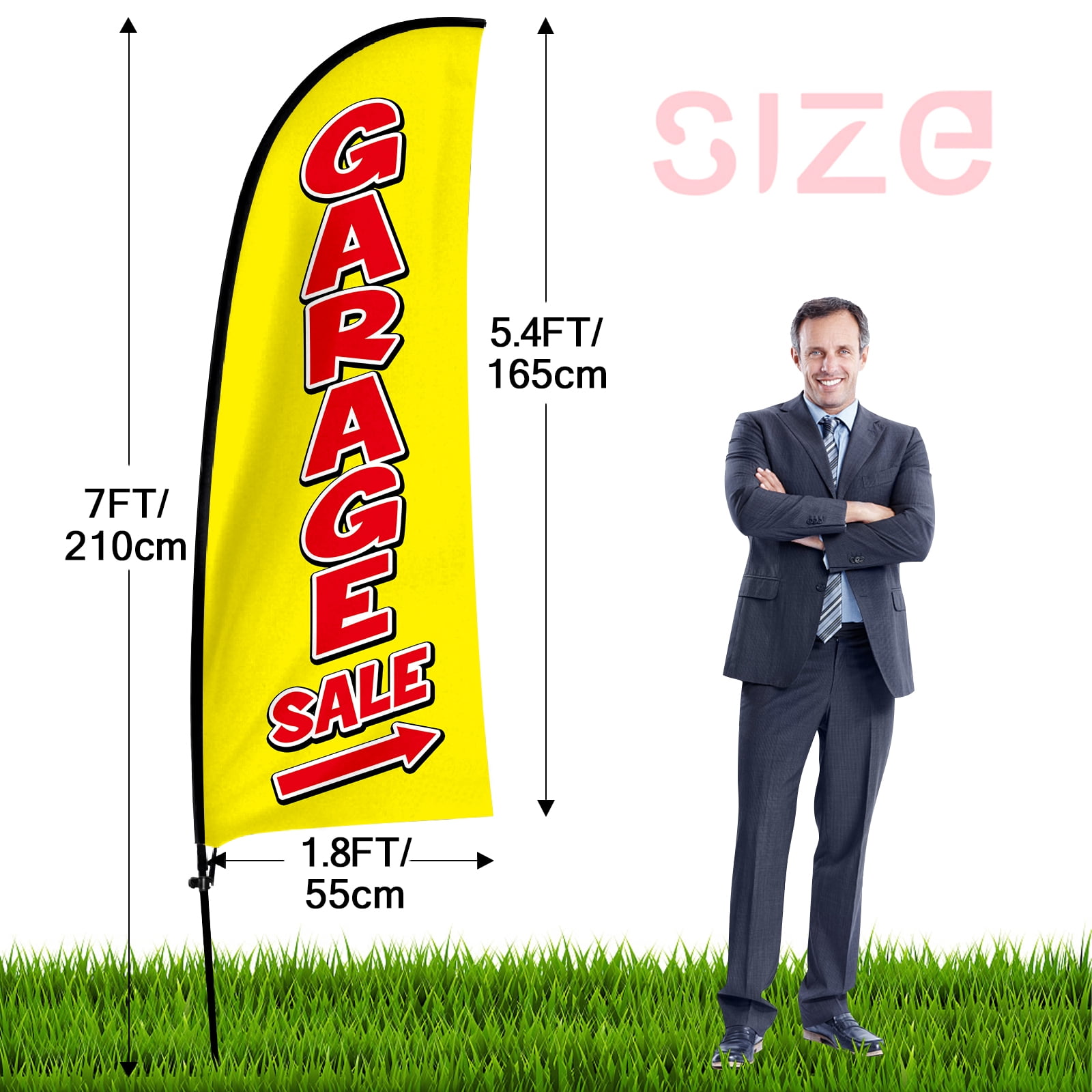 QSUM Garage Sale Sign Feather Flag with Pole Kit,7FT Garage Sale Decoration Display, Garage Sale Business Sign,Garage Sale Swooper Flag（yellow）