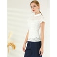 thumbnail image 4 of INSPIRE CHIC Women's Keyhole Back Top Short Sleeve Stand Collar Semi Sheer Blouse, 4 of 6
