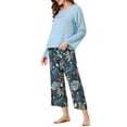 thumbnail image 4 of INSPIRE CHIC Women's 2 Pcs Long Sleeve Top with Floral Capri Pants Lounge Set Sleepwear Pajama Sets XS Light Blue, 4 of 5