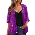 thumbnail image 3 of Women's Sequin Three Quarter Sleeve Opening Jacket Blazer Coat Sparkling Glitter formal Attire Party Night Out Holiday Cocktail | CSEONE,Purple L, 3 of 9