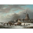 thumbnail image 2 of Andreas Schelfhout 18x14 Black Ornate Wood Framed Double Matted Museum Art Print Titled - Skaters on a Dutch Waterway by a Windmill, 2 of 5