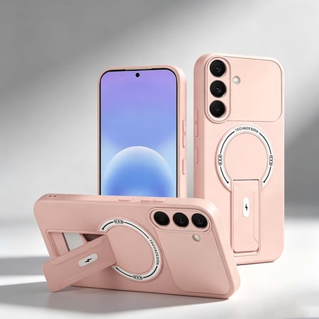 For Samsung Galaxy A37 Phone Case,With Invisible Contractile Kickstand,Compatible with Wireless Charging,Ultra Slim Shockrpoof Skin Feeling Anti-Scratch Protection,Durable Phone Case,Pink