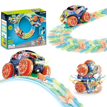 Bewos 116P Glow in the Dark Race Track, Race Car Track with LED Race Car, Race Tracks for Kids Ages 3-5
