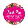 thumbnail image 1 of Darling Souvenir Round 45 Pcs Floral Border Thank You Stickers Personalized Bride Groom Names And Date Envelope Seals-Fuchsia Pink, 1 of 3