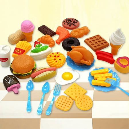 34pcs Mini Hamburg French Fries Hot Dog Ice Cream Cola Food Plastic Fast Food Playset for Children Pretend Play Gift for Kids without (Best Fast Food Hot Dogs)