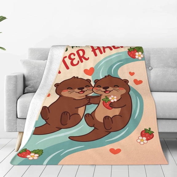 Otter Throw Blanket, Romantic Valentine's Day Love Blanket, Soft Cozy Warm Flannel Throw for Sofa, Gift for Her 50x40