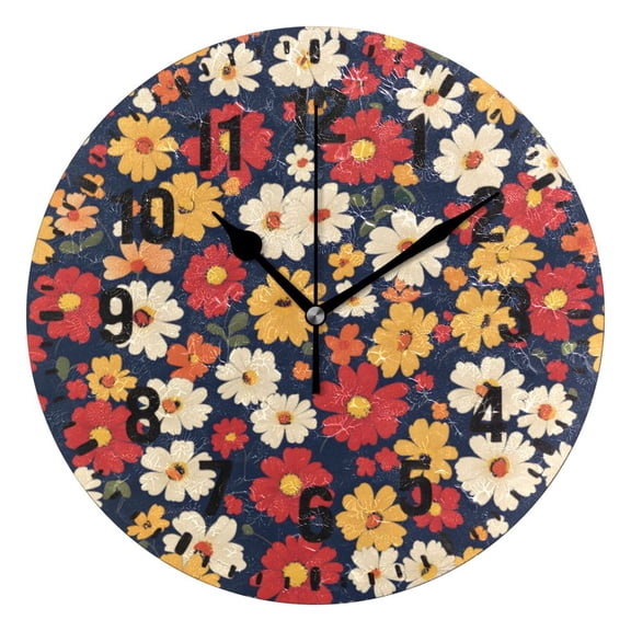 Yayeee 10" Wall Clock Battery Operated Quartz Round Silent Non-Ticking Home Decor, Red Floral