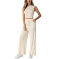 thumbnail image 4 of INSPIRE CHIC Women's 2 Piece Casual Sets Crew Neck Sleeveless Cropped Tank Wide Leg Pants Summer Lounge Set, 4 of 4