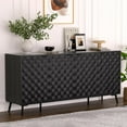 thumbnail image 2 of 63" Fluted Sideboard Buffet Cabinet with Storage, Diamond Shaped Relief Storage Cabinet with 4 Doors and Adjustable Shelves for Living Room, Entryway, Hallway (Black), 2 of 8