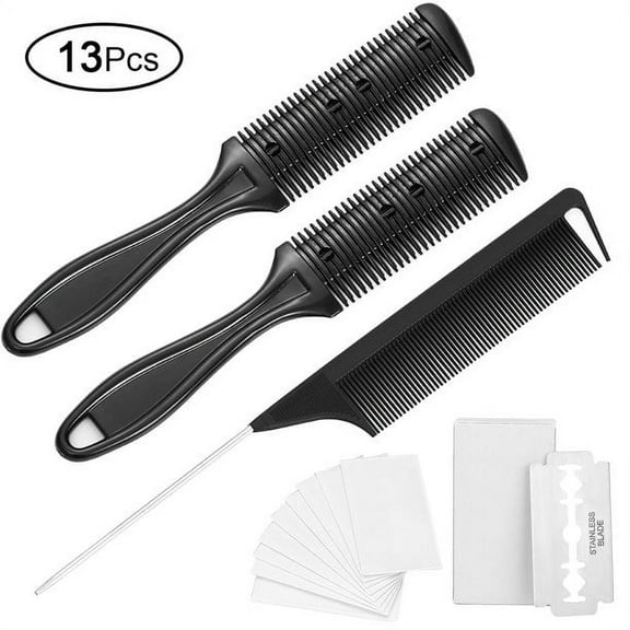 13 Pack Trimmer Razor Dual Side Cutting Scissors DIY Hair Thinning Comb Slim Haircuts Cutting Tool Blade Barber Cut Hair Brush Tools