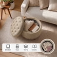 thumbnail image 3 of AFO Round Ottoman with Storage and Tray, Upholstered Footrest Stool with Reversible Lid, 25 Inch Seat for Bedroom Living Room Entryway, Camel, 3 of 10