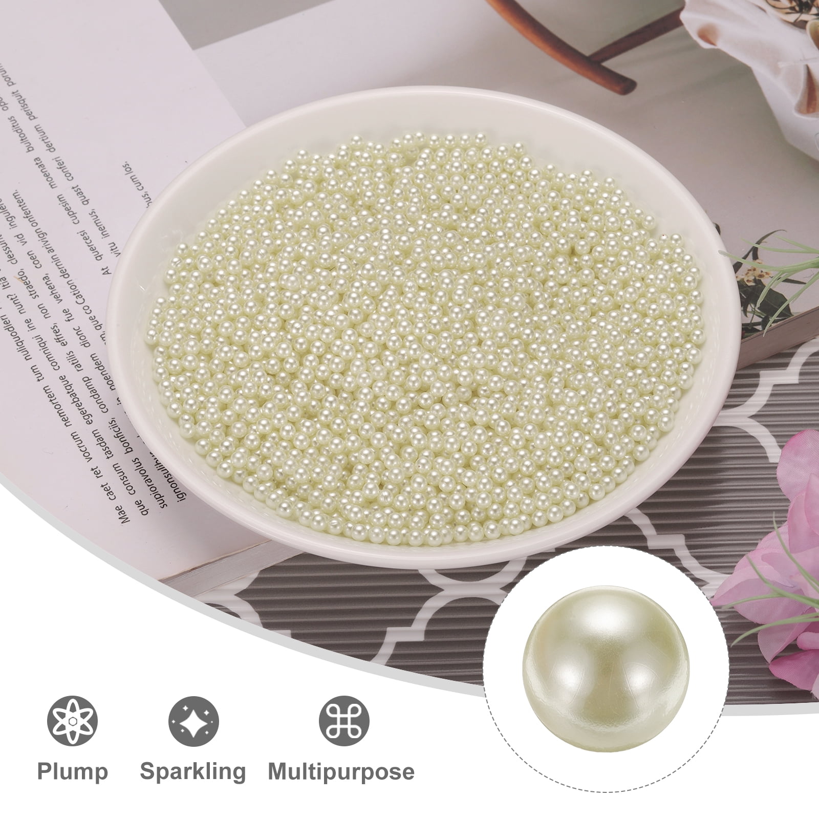 Unique Bargains Faux Pearl for Crafting No Hole Pearls for Vase Fillers Beige