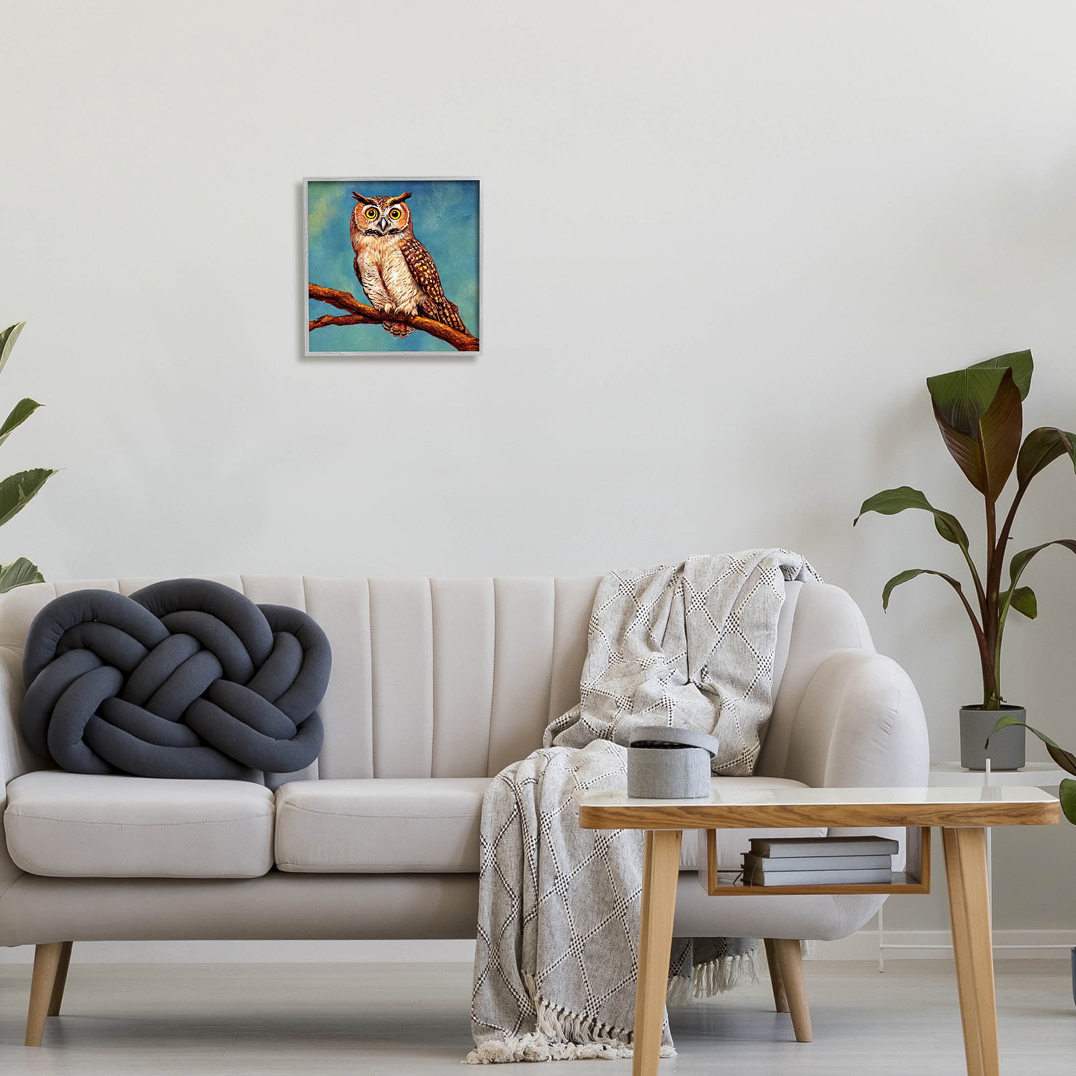Detailed Owl Painting Nature Animals & Insects Painting Gray Framed Art Print Wall Art