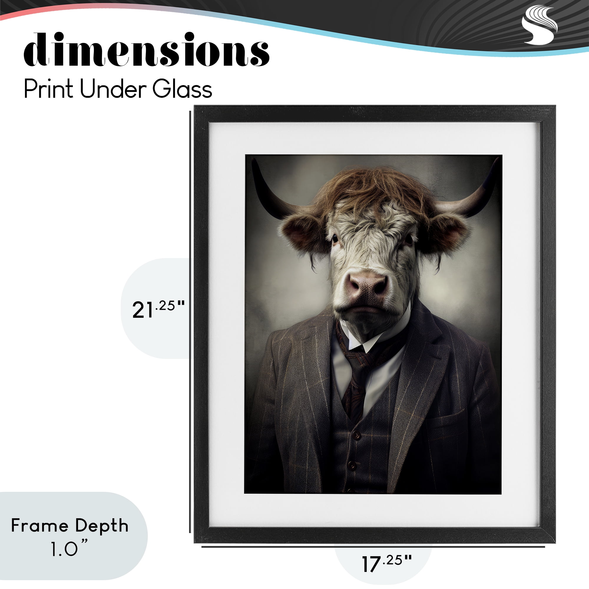Stupell Industries Sophisticated Bull Portrait Black Framed Print Under Glass, design by Ray Powers