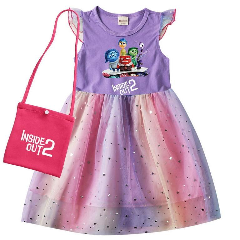 Esmeil Inside Out 2 Movie Girls Dress Outfit Flip Sequins Rainbow Tulle Star Birthday Theme Party Casual Dresses 2 8 Years Girl s Size One size
