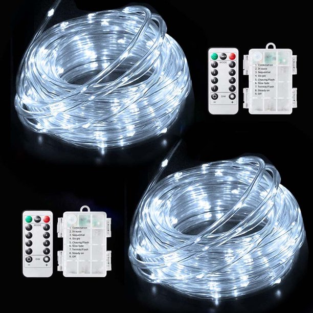 Battery Operated White LED String Lights, 2 Pack 200 LED Waterproof Outdoor Indoor String Lights