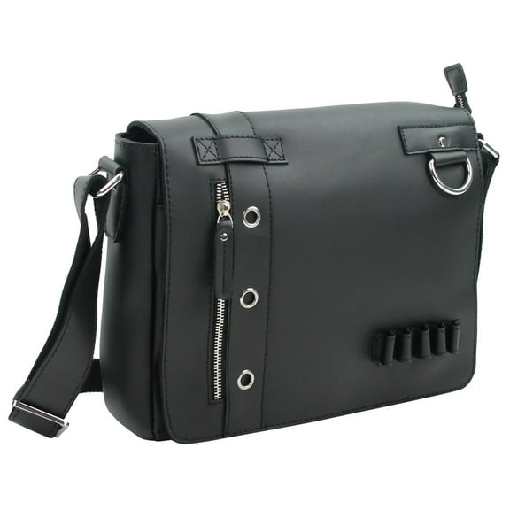 Vagarant Traveler Full Grain Leather Messenger Bag Asymmetrical L14.BLK