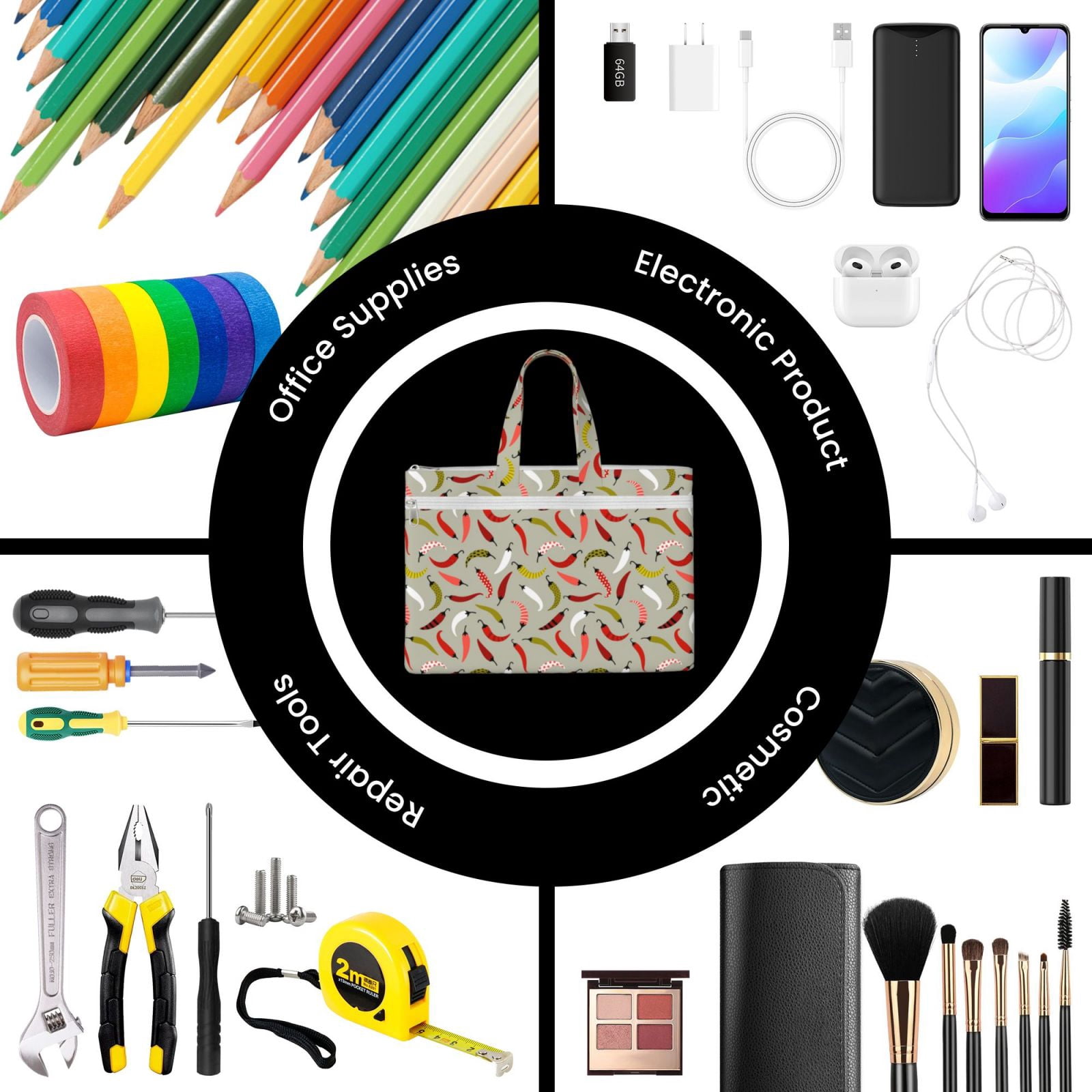 Kdxio Colorful Chili File Tote Document Bag Business Briefcase Bag Document Organizer Tote Briefcase for Letter A4 Files Business Teacher Office Bag