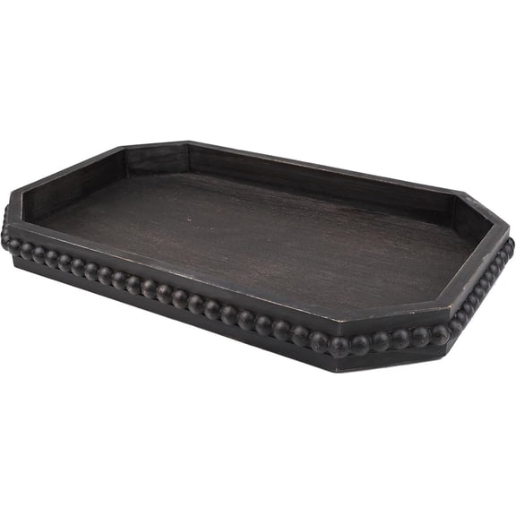 Wood Rustic Serving Tray with Beads, Farmhouse Vintage Black Decorative Tray for Table Centerpiece, Christmas Wedding Halloween Home Decor