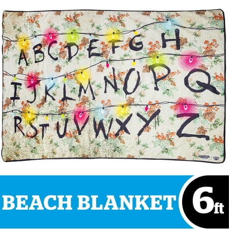 BigMouth Inc. Stranger Things Christmas Lights Alphabet Wall Beach Blanket – 6- Foot Oversized Beach Towel Blanket with Stranger Things Theme, Ultra-Soft, Machine Washable, Makes a Great Gift