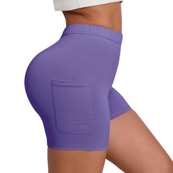 ZHYou Yoga Shorts for Women Tummy Control Pull On High Waist Stretch Gym Athletic Short Pants with Pockets,Purple,Size L