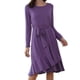 thumbnail image 1 of Vestido morado de manga larga para mujer con cuello redondo, lazo ajustable en la cintura y dobladillo con volante exclusivo, 1 of 5