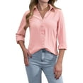 Siliteelon Long Sleeve Button Down Shirts for Women V Neck Collared ...