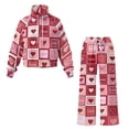 thumbnail image 4 of SCRAWLGOD Valentine's Day Decor Heart Love Plaid Print Red Pink Women's 2 Piece Outfits Long Sleeve Pullover Loose Fit Sweatshirt Wide Leg Pants with Pockets Turtleneck Sweatsuit Loungewear Set, XS, 4 of 7