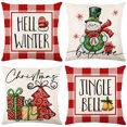 thumbnail image 1 of CHAO Juego de 4 fundas de almohada navideñas, Caja roja, decoración de jardín, Fundas de almohada Feliz Navidad en algodón y lino, 45 x 45 cm, 1 of 5