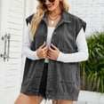 thumbnail image 6 of IROINNID Women's Sleeveless Denim Jacket Notch Lapel Full-Length Cover-up Pockets Button Solid Tops Jacket Denim Coat, Black, 6 of 8