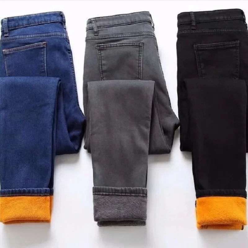 Jean Doublé Polaire Femme – Taille Haute – Denim Stretch Chaud – Jambes Larges – Hiver – Tailles S à 5XL - 9