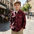 thumbnail image 2 of OGLCCG Boys Corduroy Shirts Kids Western Long Sleeve Botton Down Shirts Casual Fall Lapel Collared Shacket Jacket Size 4-14(Wine,10 Years), 2 of 6