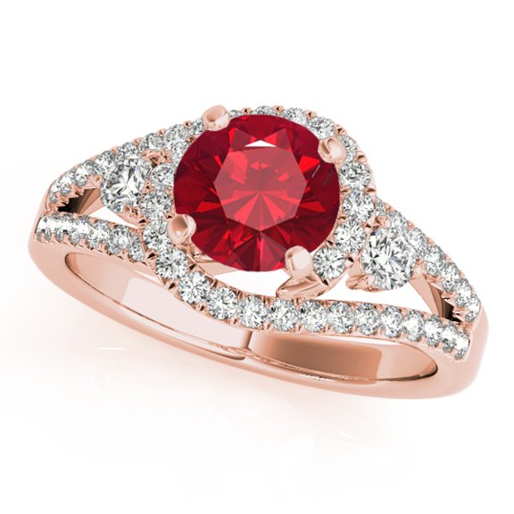 Aonejewelry 1.65 Ct. Halo Ruby and Diamond Engagement Ring In 14k Rose Gold