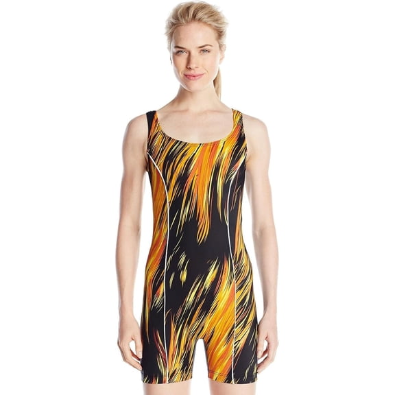 Adoretex Women's Sports Boyleg Unitard Fitness Swimsuits (FU002) - Gold/Black - Large