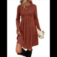 thumbnail image 1 of Vestido de Larga para Mujer, Cuello Redondo, Cintura Alta, Túnica con Bolsillos Color Caramelo M, 1 of 6