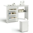 thumbnail image 5 of Finihen Folding Swing Craft Table Storage Shelves Cabinet, Small Home Office Desk Study Writing Table, White, 5 of 11