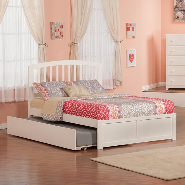 Lit Plateforme Double en Bois Richmond avec Pied de Lit et Tiroir-Lit Double, Blanc