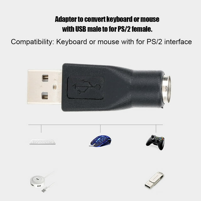 Adaptador USB Macho A PS/2 Hombra Convertidor para Teclado Ratón Escrititorios Periféricos Interfaz PS/2 Pequeño Portátil Negro 5 Adaptadoras