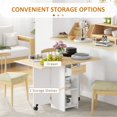 thumbnail image 3 of Oak Finish Folding Dining Table with Drawer & Shelves - Space Saving Drop Leaf Table for Kitchen or Dining Room - Seats 4, 3 of 7