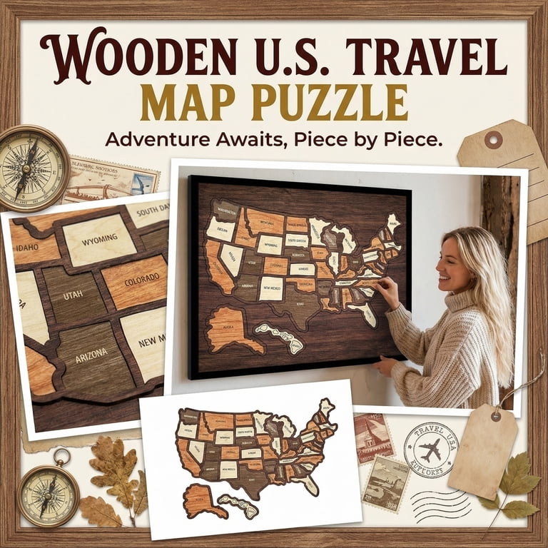 Wooden USA Travel Map Puzzle | A Stylish Way to Track Your Journey